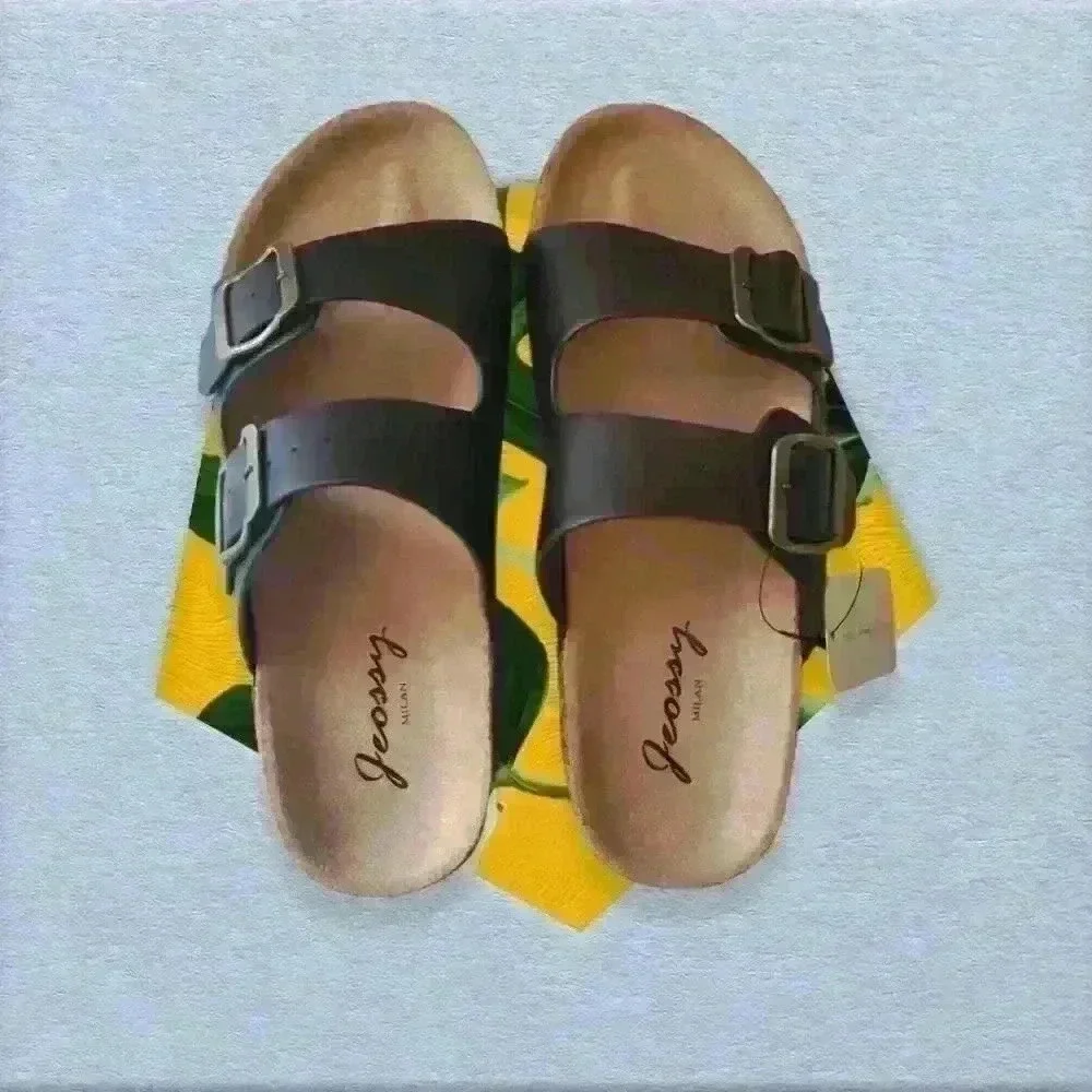 Jeossy Women's Two Buckle Slides Sandals Adjustable Summer Shoe